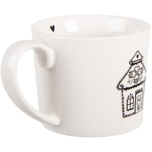 Clayre & Eef 6CEMU0185 Beker Wit/Zwart 12x8x7 cm 275 ml