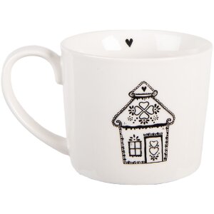 Clayre & Eef 6CEMU0185 Beker Wit/Zwart 12x8x7 cm 275 ml