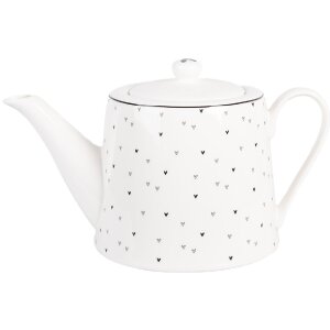 Clayre & Eef BHSTE Theepot 23x14x14 cm 1000 ml Wit Zwart
