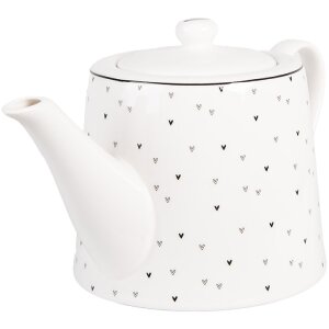 Clayre & Eef BHSTE Theepot 23x14x14 cm 1000 ml Wit Zwart