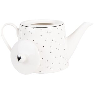 Clayre & Eef BHSTE Theepot 23x14x14 cm 1000 ml Wit Zwart