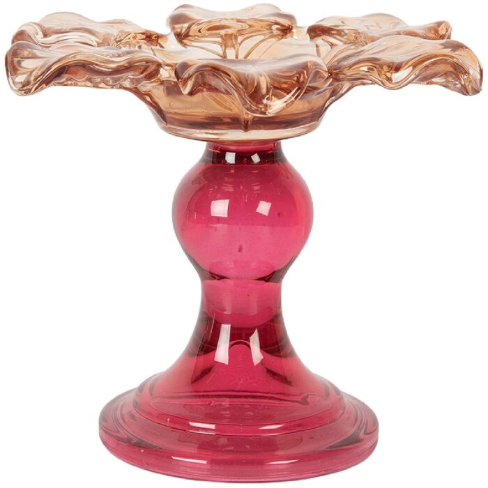 Clayre & Eef 6GL5338O Kandelaar Ø 14x11 cm Oranje Roze Glas