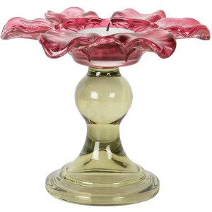 Clayre & Eef 6GL5338P Kandelaar Roze Groen Ø 14x11 cm