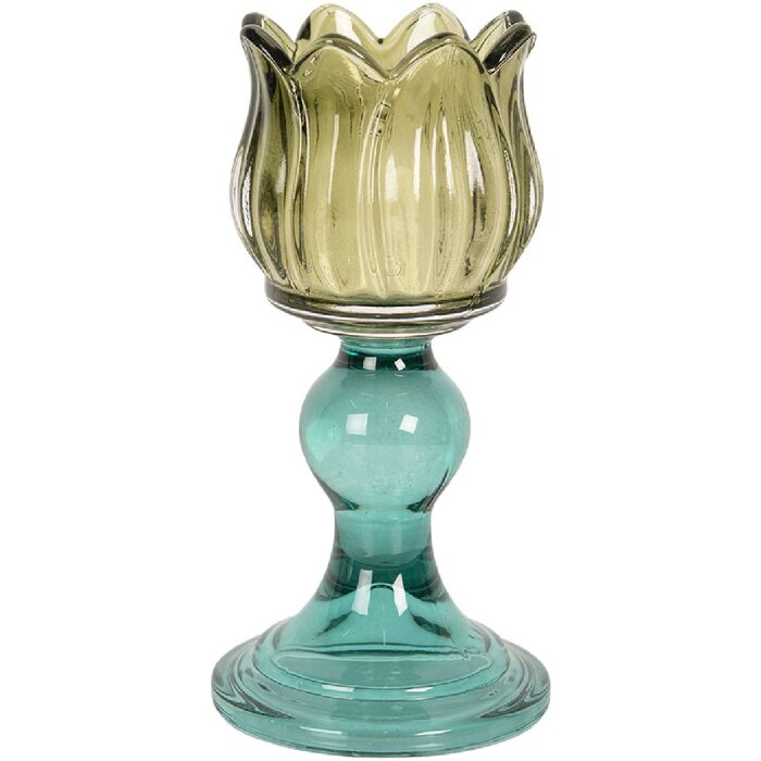 Clayre & Eef 6GL5340 Kandelaar Ø 8x16 cm Groen & Blauw