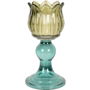 Clayre & Eef 6GL5340 Kandelaar Ø 8x16 cm Groen & Blauw