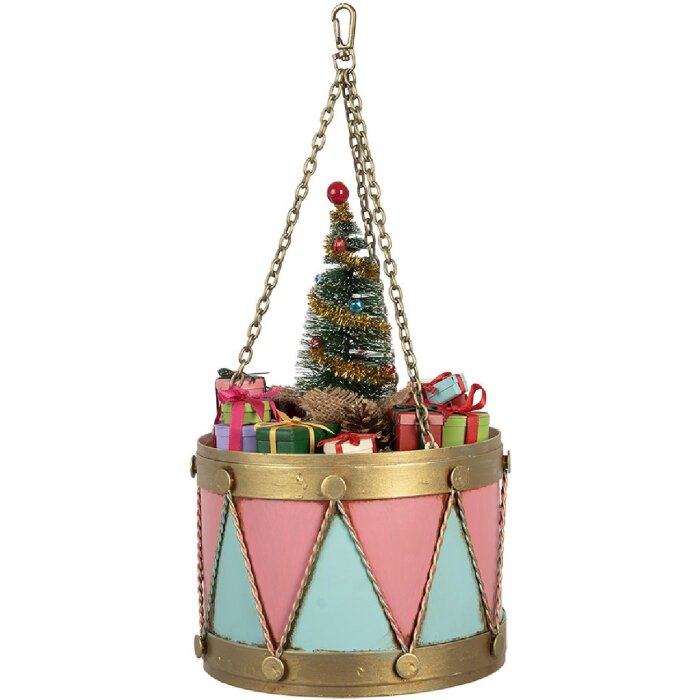 Clayre & Eef 6Y5866 Decoratie Trommel Roze Blauw Ø 17x25/37 cm