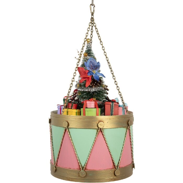 Clayre & Eef 6Y5867P Decoratieve Trommel Ø 21x34/43 cm Roze Groen
