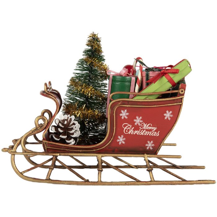 Clayre & Eef 6Y5868 Decoratie Sneeuwslede 17x8x12 cm Rot Goudkleurig