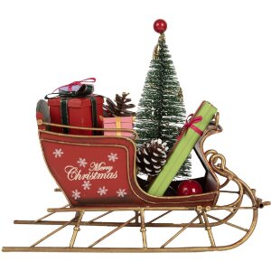 Clayre & Eef 6Y5869 Decoratie Sneeuwslede 21x9x18 cm Rood Goudkleurig