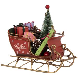 Clayre & Eef 6Y5869 Decoratie Sneeuwslede 21x9x18 cm Rood Goudkleurig