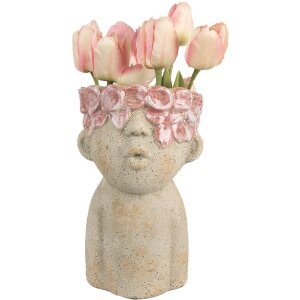 Clayre & Eef 6TE0584M Bloempot 16x15x25 cm Beige Rood