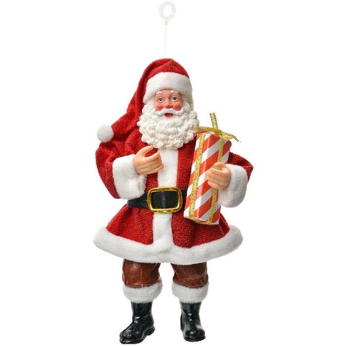 Clayre & Eef 66245 Decoratiehanger Kerstman 10x6x17 cm Rood en Wit