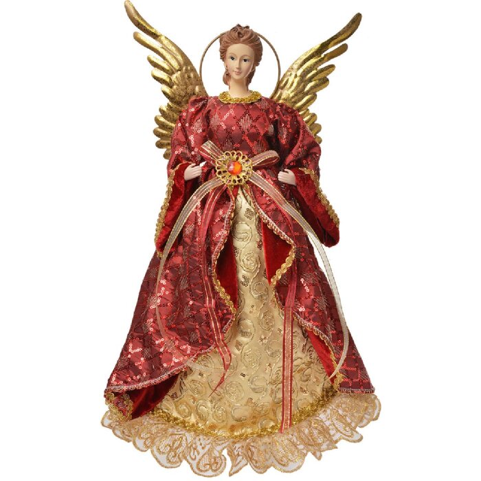 Clayre & Eef 66251 Decoratie Engel 26x15x44 cm Rood en Goud