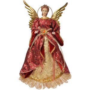 Clayre & Eef 66251 Decoratie Engel 26x15x44 cm Rood en Goud