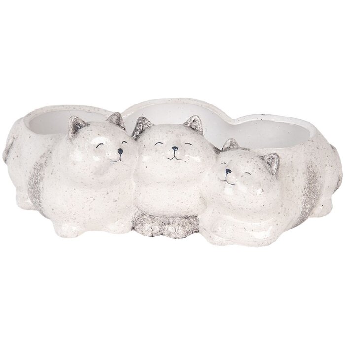 Clayre & Eef 6CE2132 Bloempot Kat Grijs 27x16x10 cm