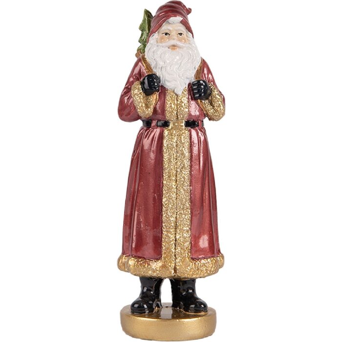 Clayre & Eef 6PR5534 Decoratie Kerstman 6x5x15 cm Rood en Goudkleurig