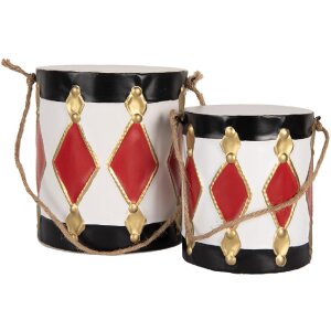 Clayre & Eef 6Y5808 Decoratietrommel Set 2 Wit-Zwart...