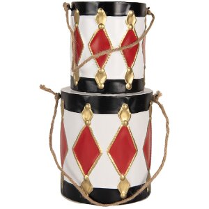Clayre & Eef 6Y5808 Decoratietrommel Set 2 Wit-Zwart...