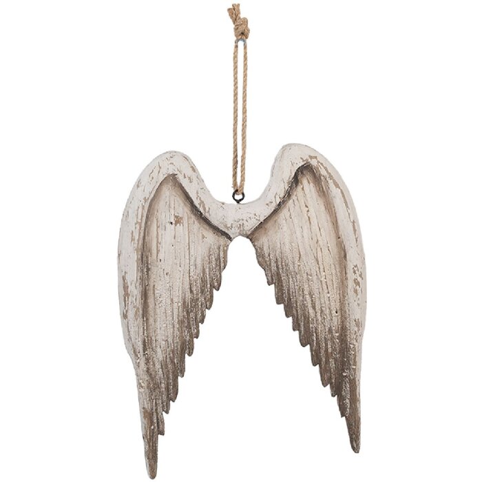 Clayre & Eef 6H2423 Decoratiehanger Vleugel 21x3x28 cm Wit Bruin