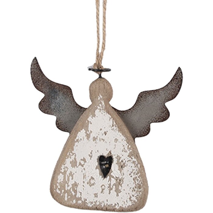 Clayre & Eef 6H2428 Decoratiehanger Engel 10x2x10 cm Bruin Wit