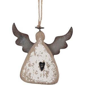 Clayre & Eef 6H2428 Decoratiehanger Engel 10x2x10 cm Bruin Wit