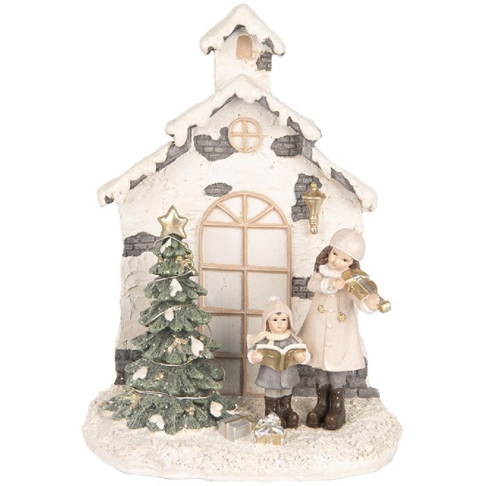 Clayre & Eef 6PR5371 Decoratie Kind met Kerstboom met LED 16x9x21 cm