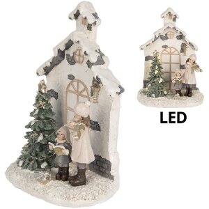 Clayre & Eef 6PR5371 Decoratie Kind met Kerstboom met LED 16x9x21 cm