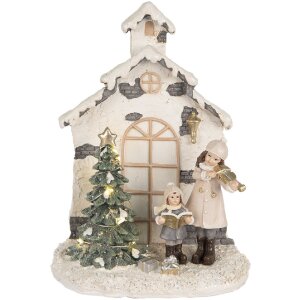 Clayre & Eef 6PR5371 Decoratie Kind met Kerstboom met LED 16x9x21 cm