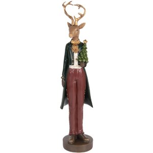 Clayre & Eef 6PR5408 Decoratie Hert 9x9x37 cm Bruin/Rood