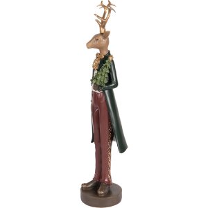 Clayre & Eef 6PR5408 Decoratie Hert 9x9x37 cm Bruin/Rood