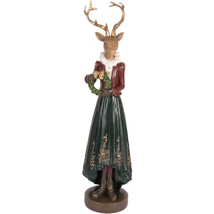 Clayre & Eef 6PR5409 Decoratie Hert 9x8x37 cm Bruin-Groen