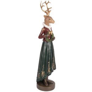 Clayre & Eef 6PR5409 Decoratie Hert 9x8x37 cm Bruin-Groen