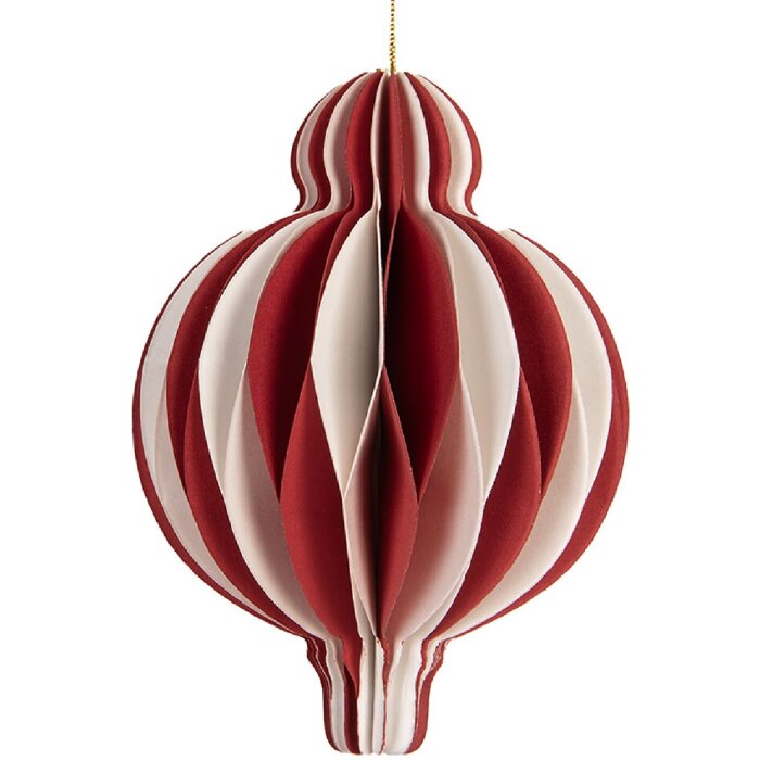 Clayre & Eef 6PA0521 Papier kerstbal Ø 10 cm Rot-Weiß