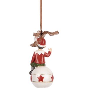 Clayre & Eef 6PR5389 Decoratiehanger Elf 5x5x10 cm Rood Wit