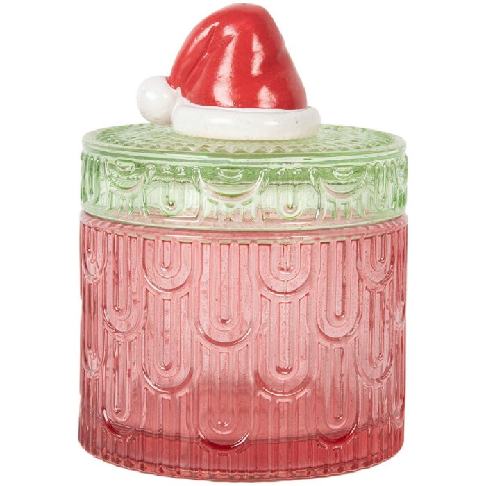 Clayre & Eef 6GL5343 Voorraadvat met Deksel Rood Groen Ø 9x12 cm