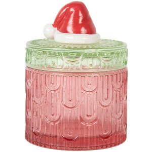 Clayre & Eef 6GL5343 Voorraadvat met Deksel Rood Groen Ø 9x12 cm