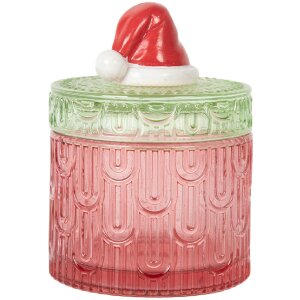 Clayre & Eef 6GL5343 Voorraadvat met Deksel Rood Groen Ø 9x12 cm