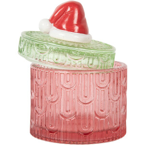 Clayre & Eef 6GL5343 Voorraadvat met Deksel Rood Groen Ø 9x12 cm