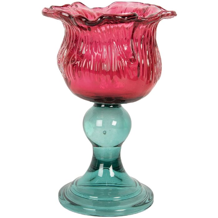 Clayre & Eef 6GL5347 Kandelaar Ø 10x16 cm Roze en Groen