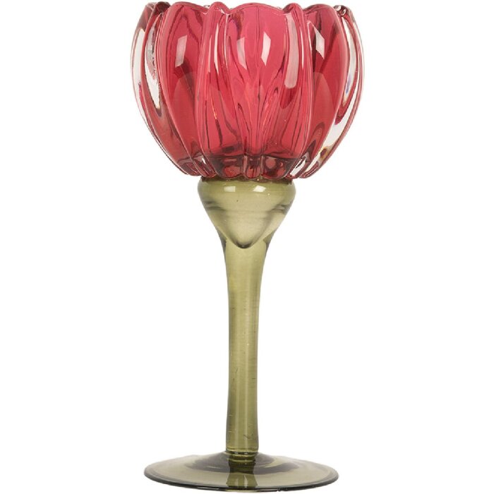 Clayre & Eef 6GL5349 Kandelaar Ø 8x18 cm Roze en Groen