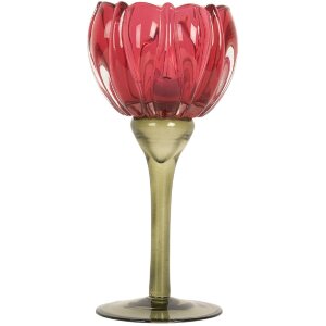 Clayre & Eef 6GL5349 Kandelaar Ø 8x18 cm Roze en Groen