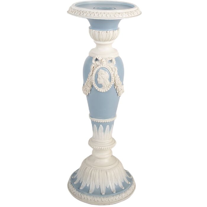 Clayre & Eef 6PR5801 Kandelaar Ø 10x27 cm Wit en Blau