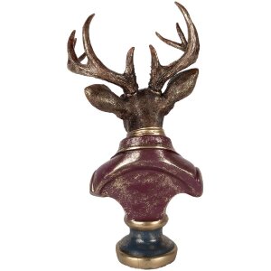 Clayre & Eef Decoratie Buste Rendier 30x22x57 cm Bruin Rood