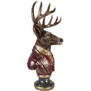 Clayre & Eef Decoratie Buste Rendier 30x22x57 cm Bruin Rood