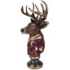 Clayre & Eef Decoratie Buste Rendier 30x22x57 cm Bruin Rood