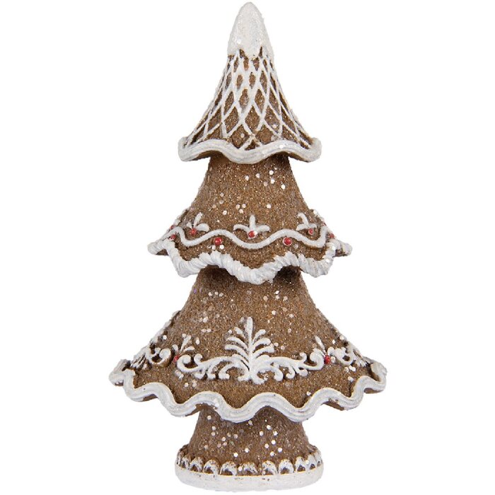 Clayre & Eef 6PR5393 Kerstboom Decoratie 7x5x11 cm Bruin-Wit
