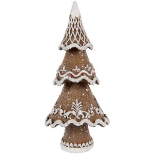 Clayre & Eef 6PR5393 Kerstboom Decoratie 7x5x11 cm Bruin-Wit