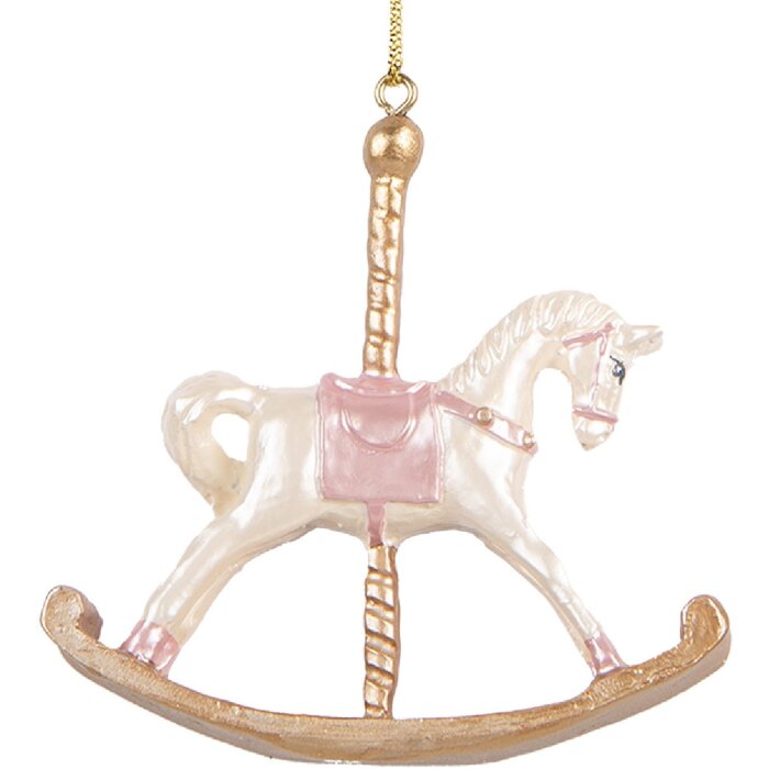 Clayre & Eef 6PR5412 Decoratie Hangertje Schommelpaard 8x2x7 cm Wit en Goudkleurig
