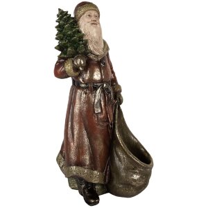 Clayre & Eef 6PR5590 Kerstman Decoratie 24x17x47 cm Rot en Goudkleurig