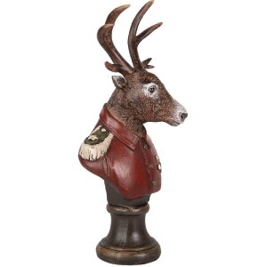 Clayre & Eef 6PR5593 Decoratie Buste Rendier 12x10x27 cm Bruin Rood